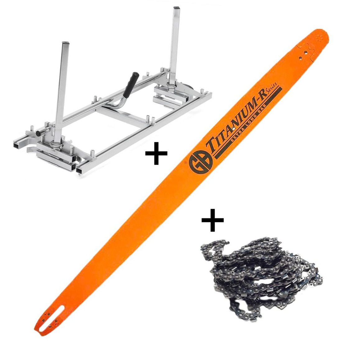 Startset 48” Chainsaw Mill met 125cm GB Titanium massief zaagblad met wisselbaar neuswiel (3/8″)