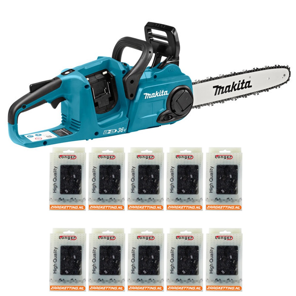 Voordeelbundel Makita DUC353Z 2 x 18 volt Kettingzaag 35 cm excl. accu's en lader + 10 Longer A0FTNK-52DL  zaagkettingen